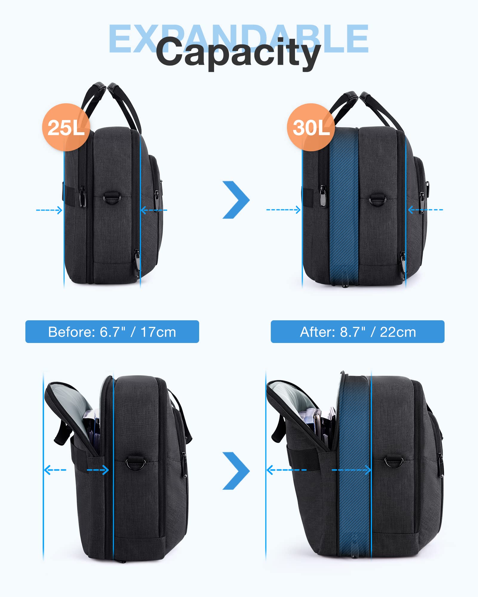 BAGSMART 17.3 Inch Laptop Bag, Expandable Computer Bag Men Women, Laptop Briefcase Laptop Shoulder Bag, Work Bag Business Travel Office - Black