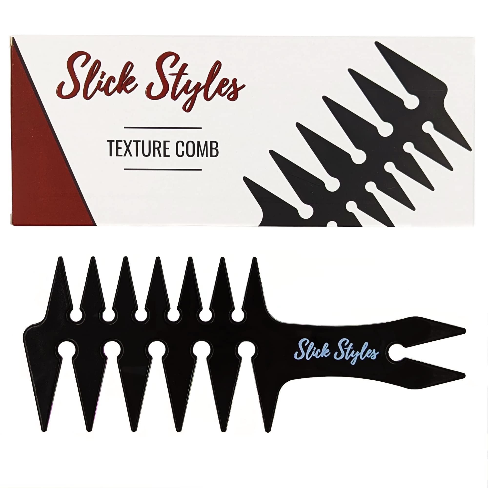 Slick Styles Texture Comb, Large Mens Black Hair Styling Wide Tooth Barbers Comb, 200mm x 80mm with Fantail Handle