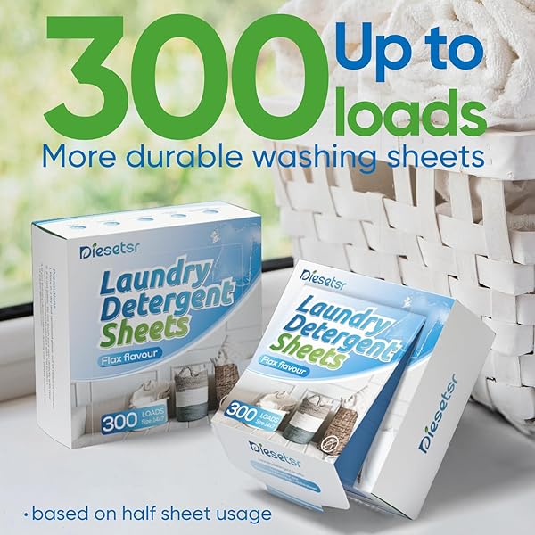DIESETSR LAUNDRY DETERGENT SHEETS 150 COUNTS TRAVEL LAUNDRY SHEET ECO-FRIENDLY, 300 SMALL LOADS PLASTIC-FREE CLOTHES WASHING SOAP- LAUNDRY SHEET FRESH LINEN