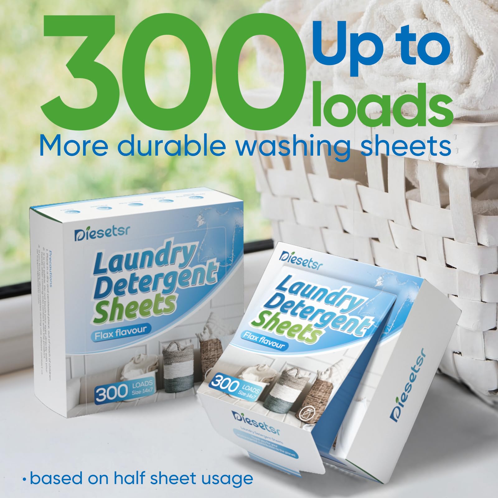 Diesetsr Laundry Detergent Sheets 150 Counts Travel Laundry Sheet ECO-friendly, 300 Small Loads Plastic-Free Clothes Washing Soap-Fresh Linen