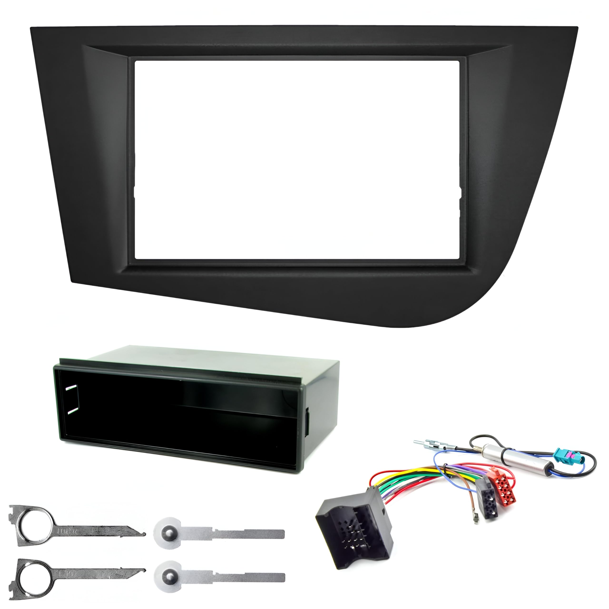 Sound-way Car Radio Installation Kit, 1 DIN / 2 DIN Radio Frame Fascia, Adapter Compatible with Seat Leon II (Typ 1P) 2005-2012