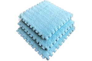 easycustomerlee 12pcs Tiled Puzzle Play Mats Interlocking Shaggy Soft EVA Foam Mats Protective Floor for Children Kids Room Home Parlor Bedroom(Lightblue)
