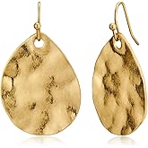 INNERDIVA Antique Gold Hammered Disc Drop Earrings Boho Earrings with Two Tone Jewelry Gift