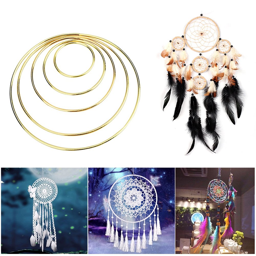 Metal Hoops,10pcs Metal Rings for Dream Catcher and Crafts, 2 inch, 3 inch, 4 inch, 5 inch, 6 inch (Gold)