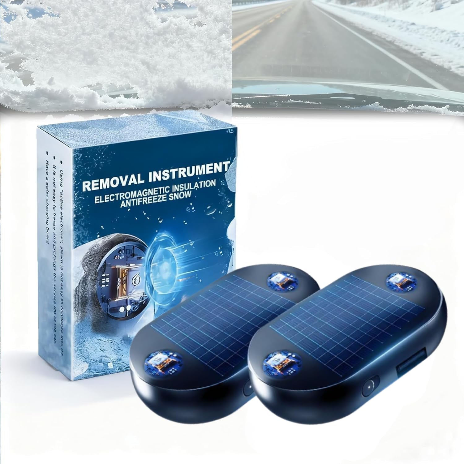 Photo 1 of 2 Pack Anti-Freeze Electromagnetic Car Snow Removal Device, 2026 Portable Solar-Powered Electromagnetic Snow & Ice Prevention Remover for Vehicles