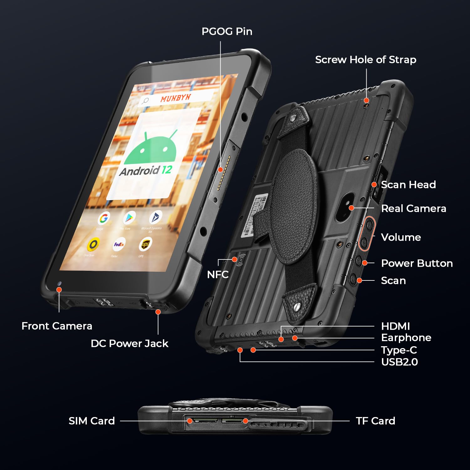 MUNBYN Rugged Tablet Scanner IRT01P, Android 14 Industrial Tablet, Equip with Zebra SE4710 Scanner, 8GB+128GB Barcode Tablet, 700nit IP67 Rugged Tablet, Rugged Enterprise Tablet with Barcode Scanner