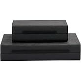 KIngflux Shagreen Decorative Boxes Set of 2-Modern Faux Leather Jewelry Orgazier, Engineered Wood Keepsake Boxes With Black Metal Handles for Home Decor Living Room Console Table, Gift (Black)