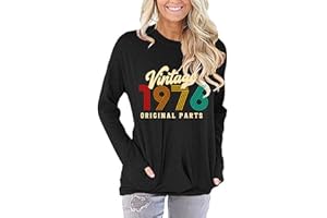 Sxkayxr 50th Birthday Gifts for Women Vintage 1976 T Shirts for Women Casual Long Sleeve Sweatshirts Blouse Tops