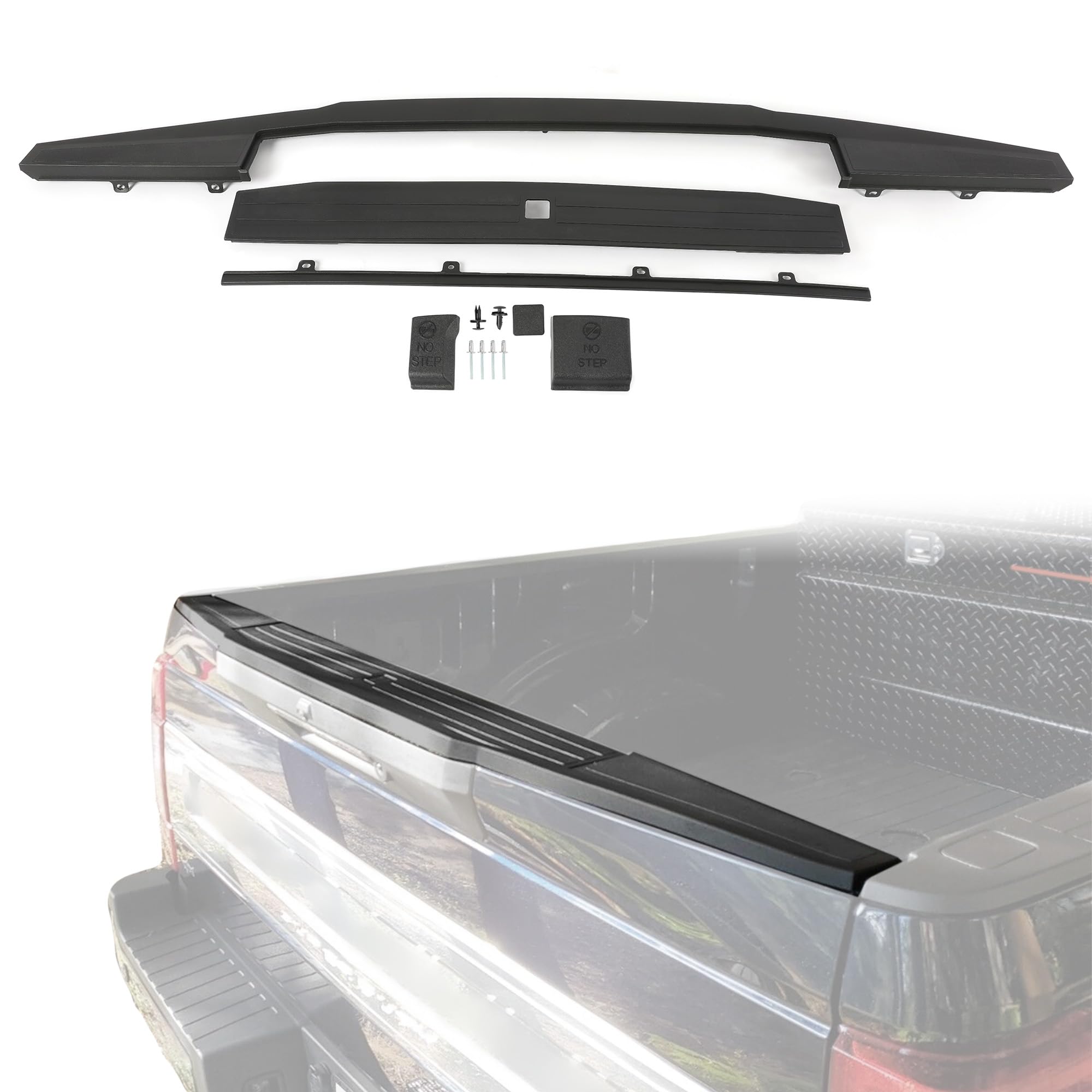 Photo 1 of **Minor damage (cracked smaller piece) ** KUAFU Tailgate Molding Kit Top Trim Cap Cover Compatible with 2017-2022 Ford F250 F350 Super Duty Flex Step Replacement for HC3Z9940602A HC3Z9941018AC FO1904134 FO1904141 FO1904140