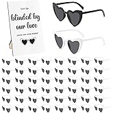 FCKLVMC 51 Pairs White Heart Shaped Sunglasses Bulk Set, 50 Wedding Sunglasses for Guests and 1 Wooden Signboard, Bridesmaid Sunglasses for Wedding Reception and Bachelorette Favors