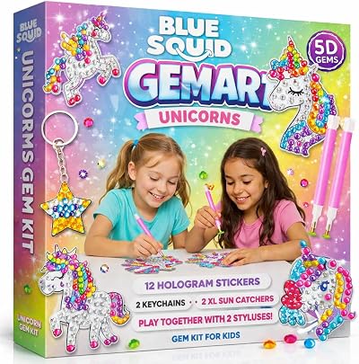 Blue Squid Unicorn Diamond Art Kit for Kids – 5D Gem Art DIY Craft Set