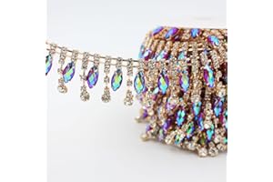 PEARLY JUN 1 Yards Rhinestone Trim Chain Crystal AB Gold Fringe Sewing Dress DIY Party Wedding Bouquet for Decoration Bridal Costume Embellishment Clothing Accessories