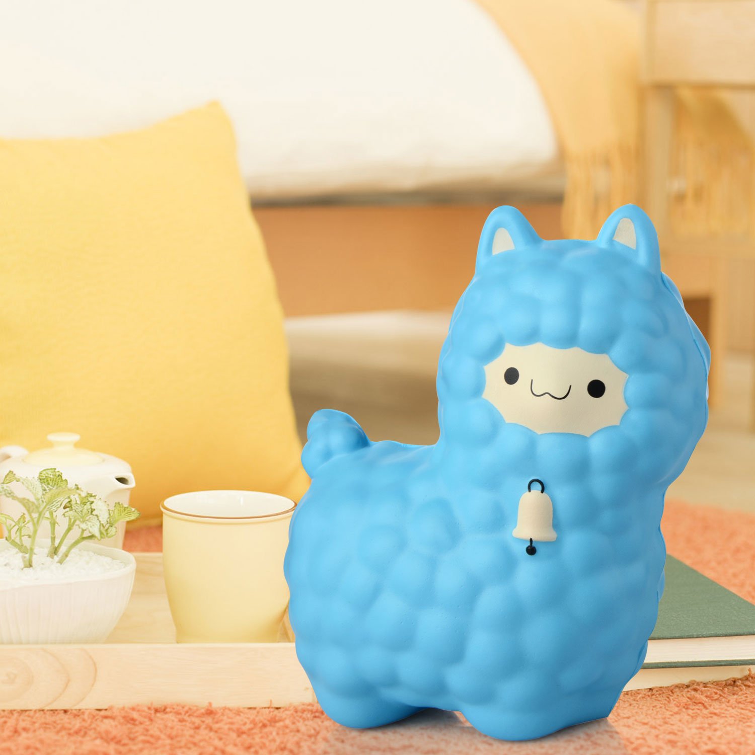 Squishy Cute Alpaca Jumbo Sheep Super Slow Rising Scented Fun Animal Toys (Blue)