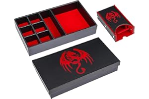 KSNDie 4 in 1 D&D Storage Dice Box Portable Dice Rolling Tray and Dice Tower, Leather DND Dice Holder Case for MTG Dungeons and Dragons Role Playing Games Table Games - Red