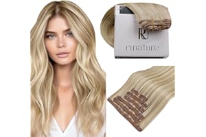 RUNATURE Clip in Hair Extensions Real Human Hair 12 Inch 80g 7pcs Ash Blonde Hair Extensions Clip Ins Real Human Hair Clip in Extensions Blonde Highlight Remy Natural Hair Full Head Thick Ends
