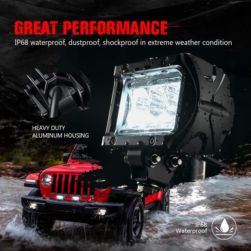 MICTUNING 2Pcs LED Light Pods Unlimited-GO K1 4 Inch 18W Off Road Flood LED Light Bar 1620lm White Light for Trucks, Jeep, Motorcycles, SUVs, ATVs, Cars, Boats, Trailer: Automotive
