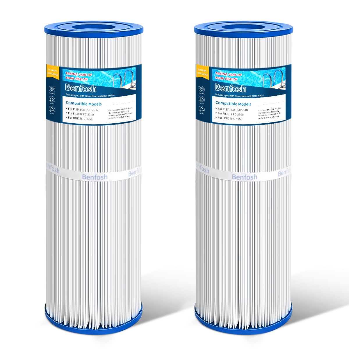 Benfosh Spa Filter Replacement for Pleatco PRB50-IN, Unicel C-4950, Filbur FC-2390, 5 x 13 Hot Tub Filters, Pack of 2