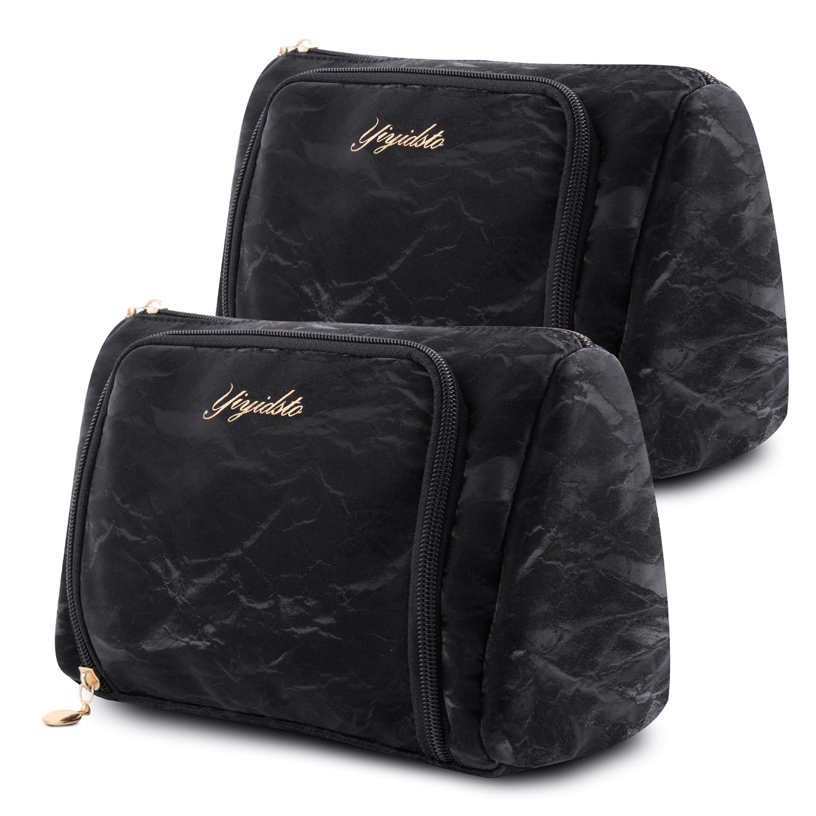 YIYIDSTO Cosmetic Bag Travel Makeup Bag Large Capacity Small Travel Zipper Pouch Makeup Organizer Bag for Women (Black-2 Pack)