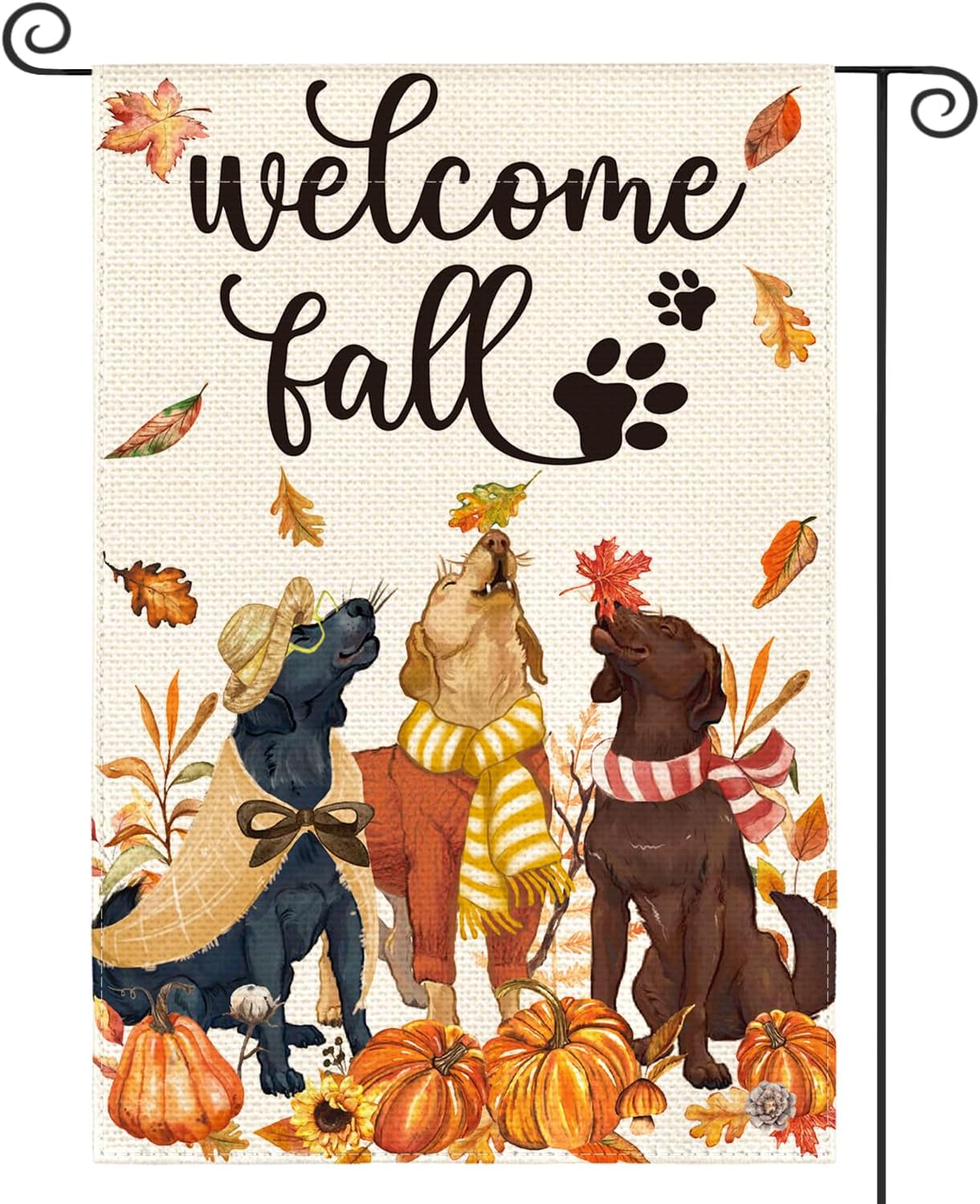 Flags - AVOIN colorlife Welcome Fall Dog Garden Flag 12x18 Inch Double Sided Outside, Leaves Pumpkin Seasonal Thanksgiving Rustic Yard Outdoor Decorative Flag