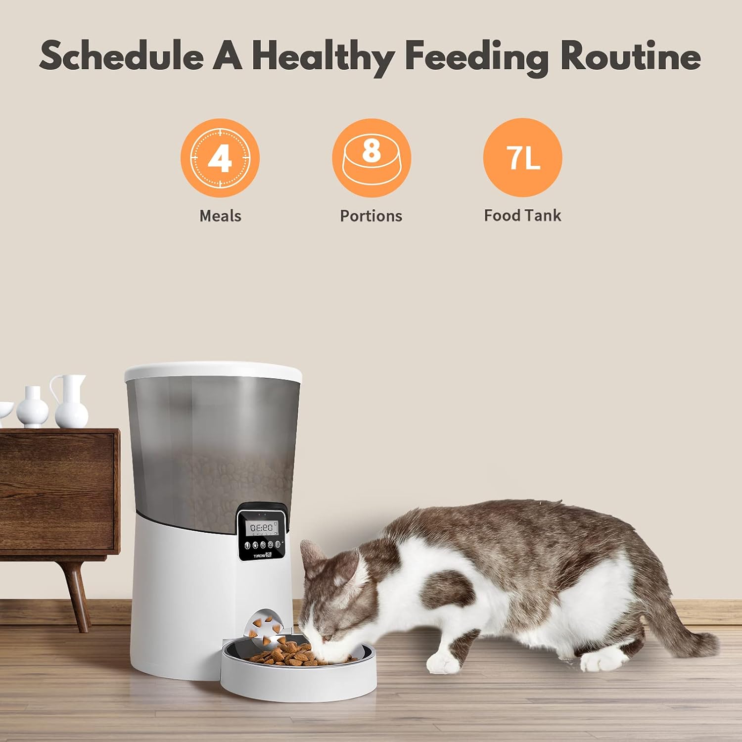 Kitchen & Dining : WOPET Automatic Cat Feeder, 236oz/7L Dog Feeder Pet Food Dispenser with Programmable Timer, Portion Control 1-4 Meals Per Day, Voice Recorder & Dual Power Supply for Cats Dogs (7L) : 