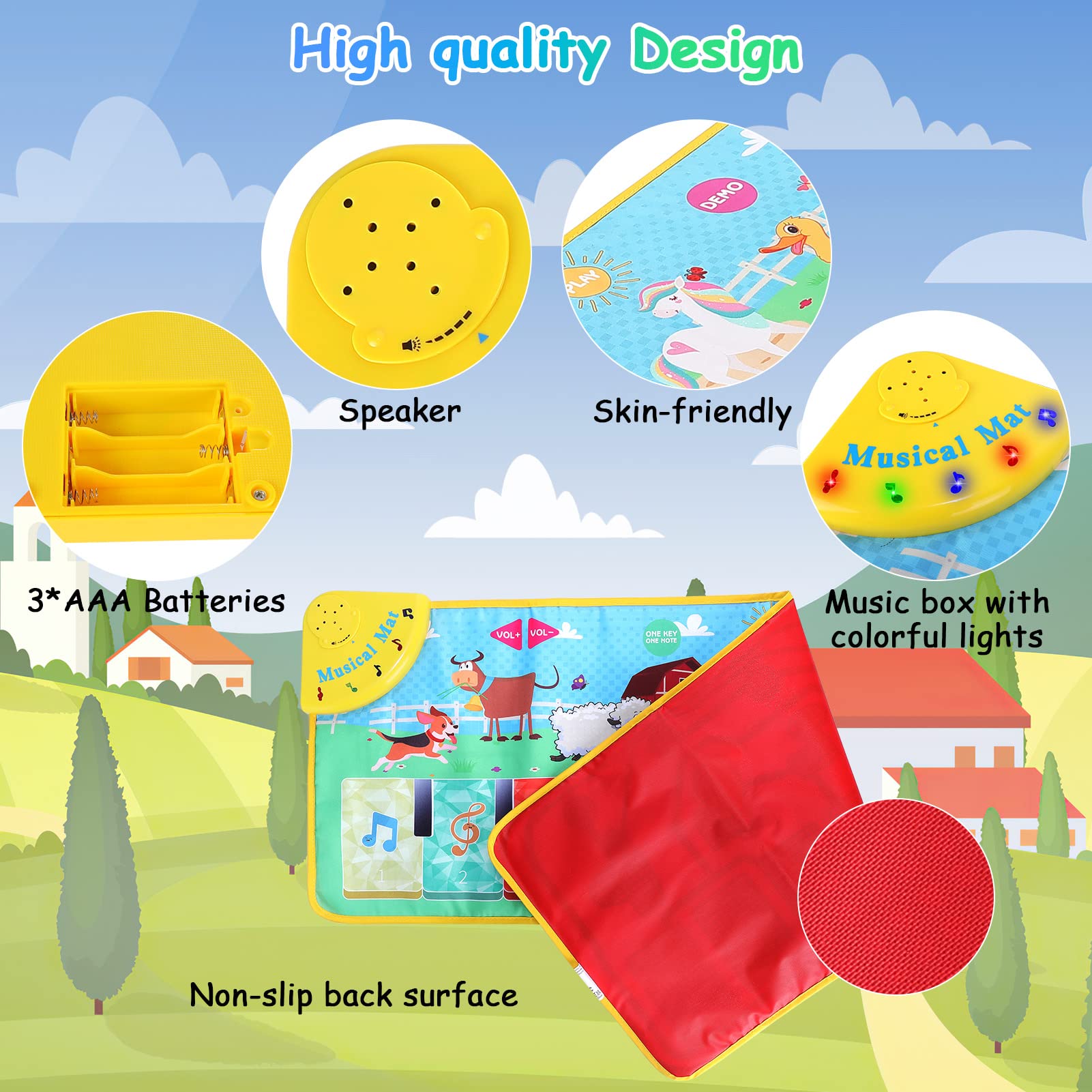 RenFox Piano Mat, Baby Musical Mats with 37 Music Sounds, Crystal Themed Keyboard Touch Playmat for Toddlers with 7 Different Animal Music Sound for Early Education, Gift Toys for Girls Boys Toddlers