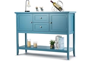 Giantex Buffet Sideboard, Wood Storage Cabinet, Console Table with Storage Shelf, 2 Drawers and Cabinets, Living Room Kitchen Dining Room Furniture, Wood Buffet Server (Aqua)