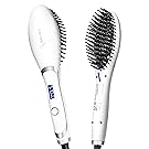 Hair Straightening Brush, Oak Leaf 2-in-1 Ceramic Heating Iron Hair Detangling Straightener Brush Electric Comb, Anti-Scald, White