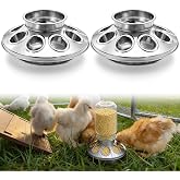 Potchen 2 Pcs Baby Chick Feeder and Waterer Base, Feeder | Galvanized Steel Feeding Tray, 8 Holes 1 Quart, Compatible with Standard Jars, Small Birds and Chicks