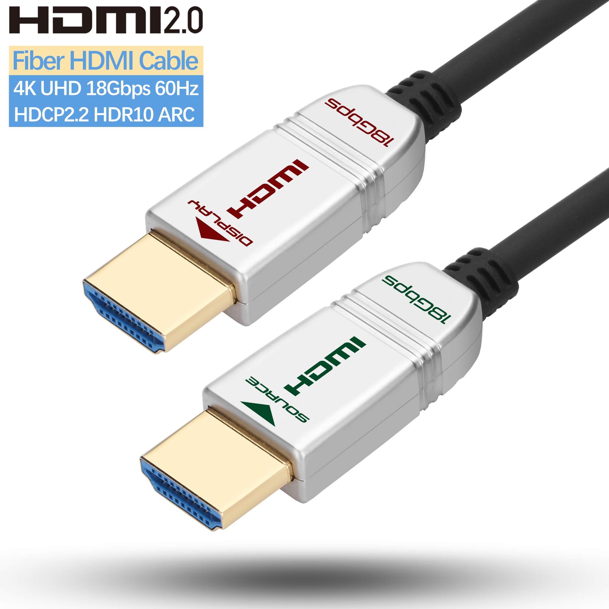 4K HDMI Cable 5m Fibre Optic High Speed 18Gbps Support HDMI2.0 4K 60Hz HDR10 HDCP2.2 ARC 4:4:4 3D HEC Compatible for Apple TV HDTV Projector Roku TV Box Home Theater PS4 Nintendo Switch