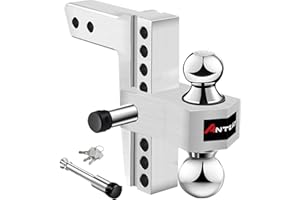 ANTbay Adjustable Trailer Hitch Towing Ball Mounts, Fits 2.5-Inch Receiver, 8" Drop/Rise Drop, Dual Ball (2" X 2-5/16"), 18,500 GTW with Trailer Locks, Sliver