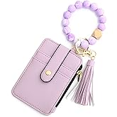 AHQKCRF Cute Wristlet Keychain Wallet for Women Boho Credit Card Holder Silicone Beaded Tassel Coin Purse PU Leather Bracelet Wallet (F)