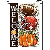 Welcome Fall Football Garden Flag 12x18 Inch Vertical Double Sided Seasonal Autumn Pumpkin Small Flags Farmhouse Outside Decoration For Yard (ONLY FLAG) Red QJ95-01
