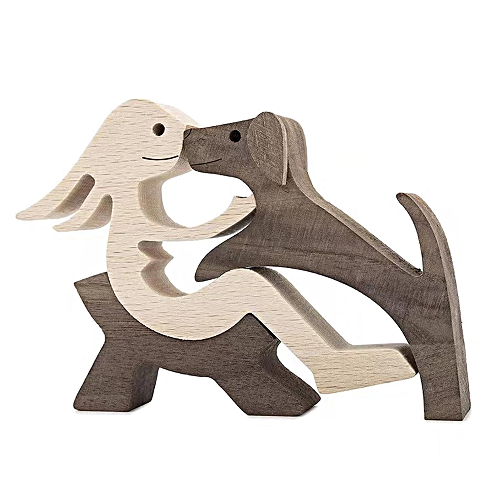 EULAPGOE Wooden Lovely Pet Carving Ornaments, Natural Solid Wood Cute Puppy Family Wooden Carving, dog and People Crafts Statue Sculpture Ornament Home Decor, Pet Lover Creative Gifts Kiss Puppy