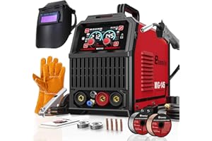 Ehomful 145A Mig Welder 110v/220v,Gas MIG/Gasless Flux Core MIG/Lift TIG/MMA/Stick Welder Machine, 4 in 1 Multi-Process Welding Machine with Synergy, IGBT Inverter,with Welders Helmet and Gloves