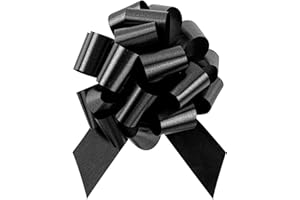 Restaurantware-Gift Tek 5.5 Inch Ribbon Pull Bows, 10 Satin Pull Bows - 20 Loops, Instant Design, Black Plastic Flower Bow fo