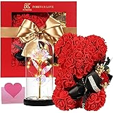 Valentines Day Gift For Her Women Mom Wife Girlfriend, Rose Bear & Beauty and the Beast-Inspired Rainbow Light-Up Roses Gift Set – Perfect for Valentine’s, Birthday Mother’s Day,and Anniversary