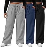 Sweetyweee 3 Pack Women's Plus Size Wide Leg Sweatpants Drawstring Straight Lounge Pants Elastic Waist with Pockets Jogger