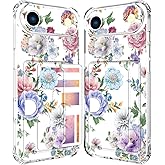 ENDIY Compatible with iPhone 17 Air Case Card Holder for Women Cute Design,Wallet Phone Cases Transparent Cool Kawaii Protective (Clear Amazing Lovely Flowers)
