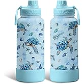 Turtle Gifts for Girls - 34oz Sea Turtle Water Bottle with Spout Lid, Insulated Stainless Steel Travel Cup, for Sports, Double Wall Vacuum Tumbler for Women Girls, Birthday Christmas Gifts (1 pc)