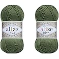 Alize Diva Yarn Hand Knitting Yarn 100% Microfiber Acrylic Yarn Alize Diva Silk Effect Thread Crochet Art Lace Craft Lot of 2 skeins 200gr 767 yds (79-Basil)