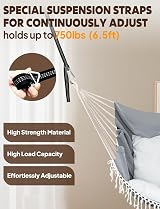 Chihee Hammock Chair 2 Seat Cushions Included Strong Webbing Straps Hooks view 5
