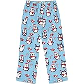 Pajama Pants Flannel Pajama Bottoms Christmas Penguin Pj Pants Warm Soft Night Wear Purple Light Blue