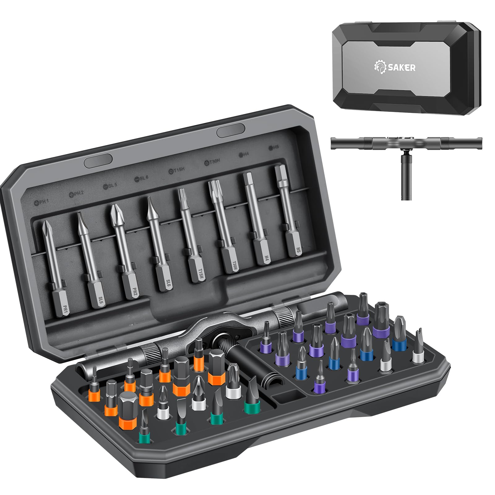Photo 1 of Saker 42 in 1 Magnetic Screwdriver Set, Multi Bit Free Combination Ratchet Screwdriver Set Portable Repair Tool Kit for Gifts, Furniture, Computer, Bicycle and DIY Grey