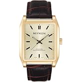 Miykon Men Vintage Tank Dress Watch, Genuine Leather Strap, Water Resistant | Classic Square Design in Roman, Arabic, or Index Dial, Domed Glass, Ion Polished Case, Japanese Quartz Movement