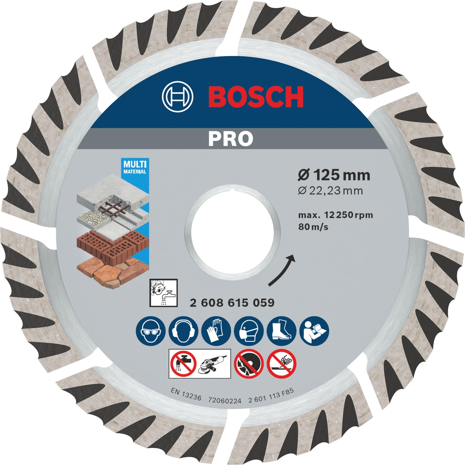 Bosch 10x PRO Multi Material Long Life Diamond Cutting Disc for Bore 22.23 and Small Angle Grinders (for Concrete, Reinforced concrete, Ø 125 mm, Professional Accessory Small Angle Grinder)