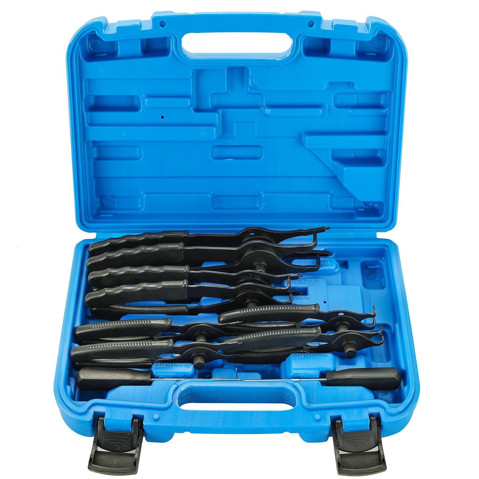 Photo 1 of DASBET Snap Ring Plier Set 11PCS Straight & Bent Retaining Ring Pliers w/Hook & Pick Heavy Duty Internal External Pliers .038in-.09in Circlip Combination Retaining Clip for Car Trunk Motorcycle (Blue)