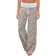 AMiERY Women's Comfy Casual Pajama Pants Floral Print Drawstring Palazzo Lounge Pants Wide Leg