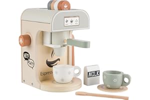 HEY! PLAY! Wooden Toy Coffee Maker for Kids - 11PC Kids Kitchen Playset with Espresso Machine Toy and Pretend Play Kitchen Accessories - Pretend Play Toys for Toddler Girls and Boys Ages 3 and Up by Hey Play