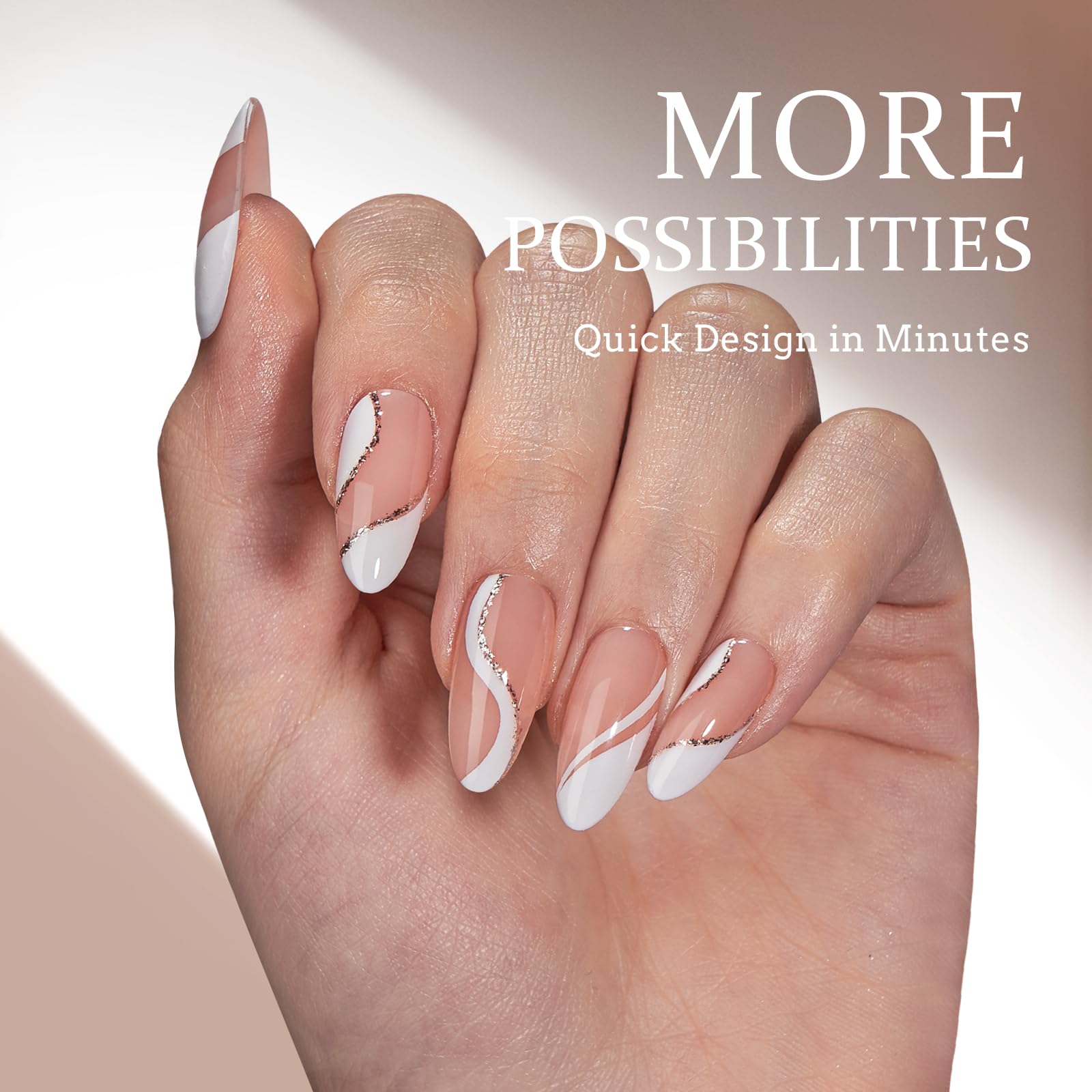 BTArtbox Press On Nails Almond - 5 Styles XCOATTIPS French Tip Almond Nails, Pre-Designed Swirl Soft Gel Nail Tips, Ultra Fit Medium False Nail, Soak Off Acrylic Fake Nails for Nail Art DIY - Image 2