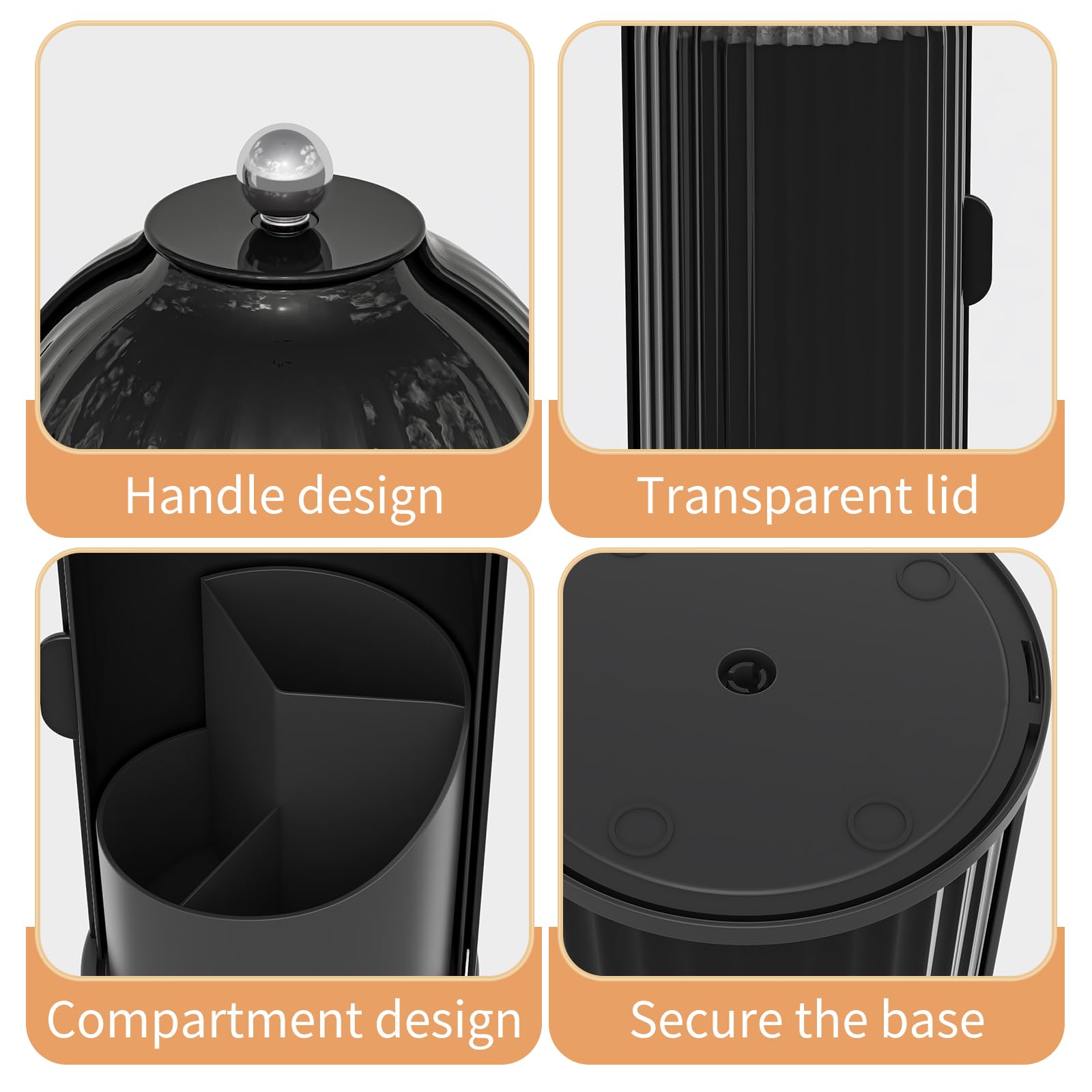 Zufudo Dustproof Toothbrush Holders with Cover, Rotating Electric Toothbrush and Toothpaste Holder for Bathroom Countertop, 3 Slots Makeup Brushes Organizer, Solid Black